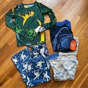 Kids Pajama Lot  (4-Pc) Jurassic World Top Fleece Pants Wonder Nation Shark NWT